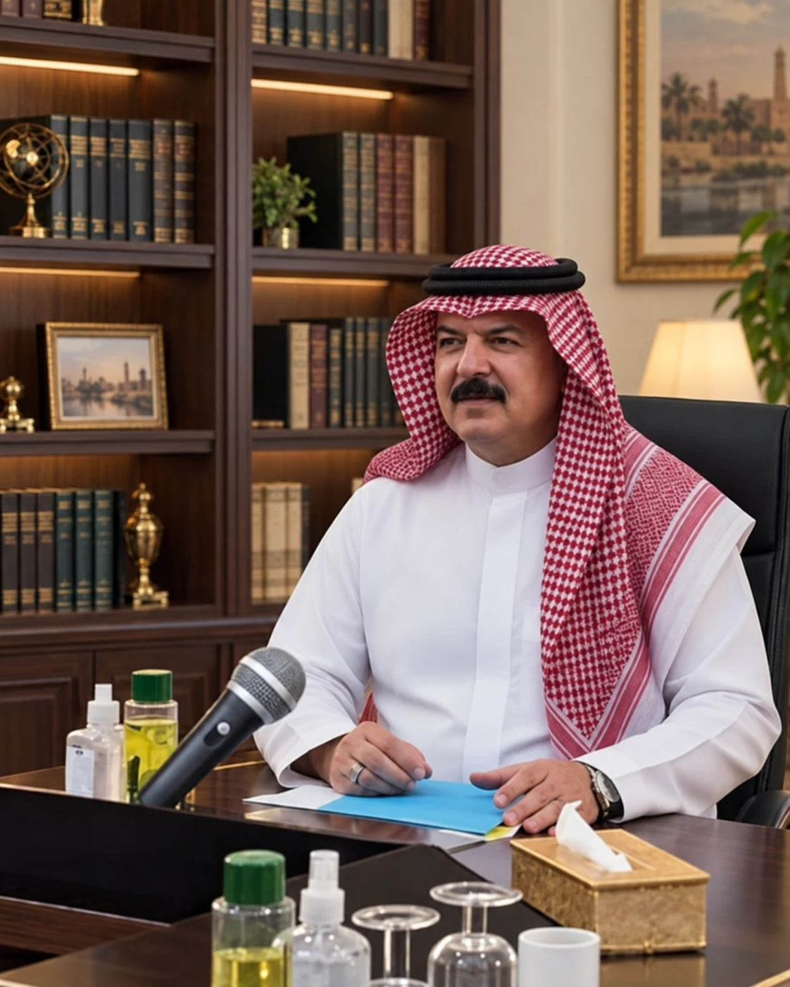 علاء عبد الصاحب النوري، رئيس المجلس؛ خلفية مكتبية معدّلة